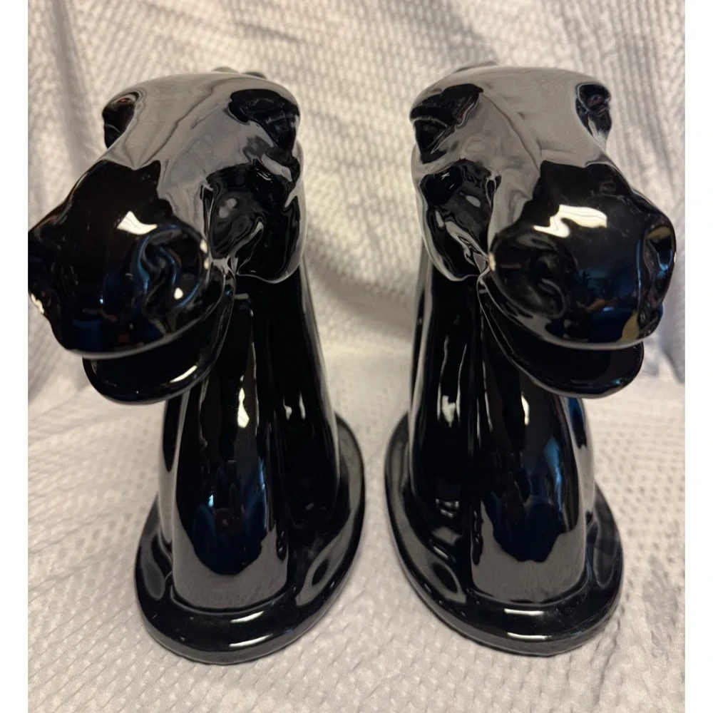 Vintage Pair High Shine Glazed Black Stallion Horse Head Bookends Sculptures